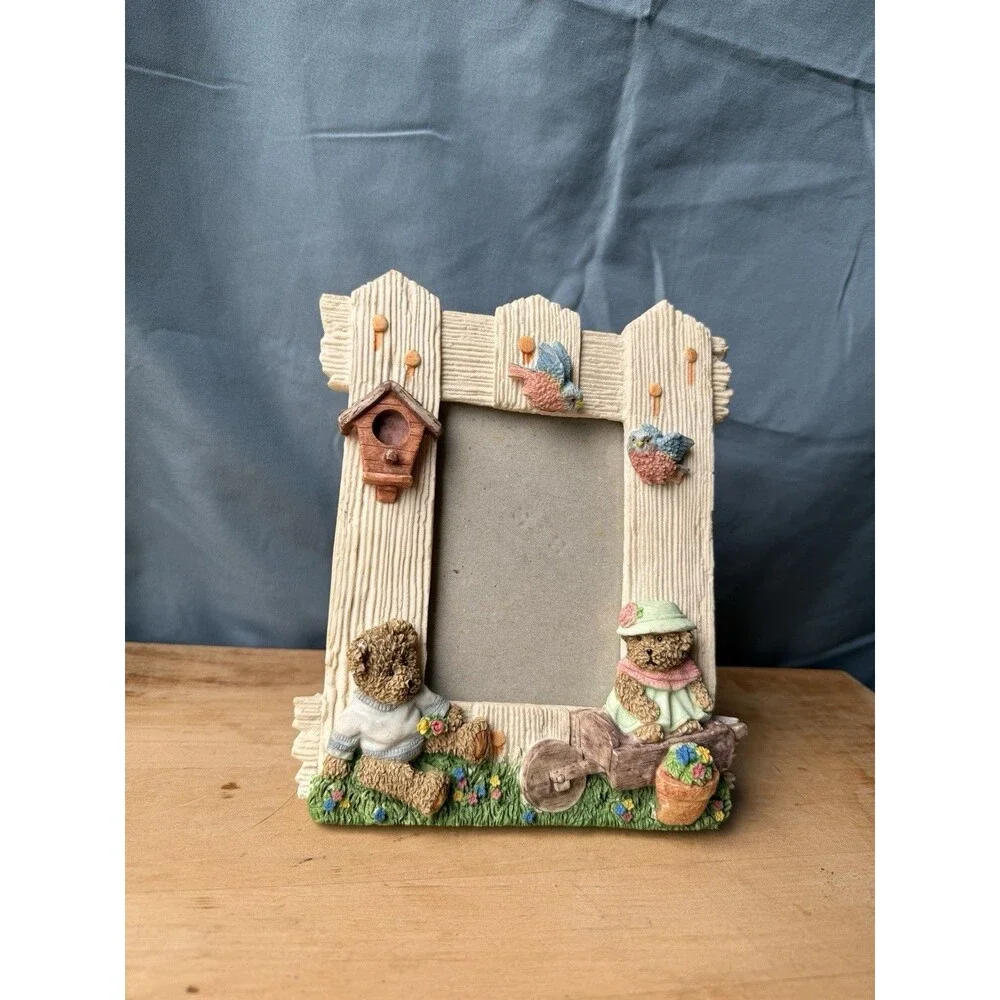 3D Teddy Bears Gardening Table Top 3.5” X 5” Picture Frame Resin Colorful